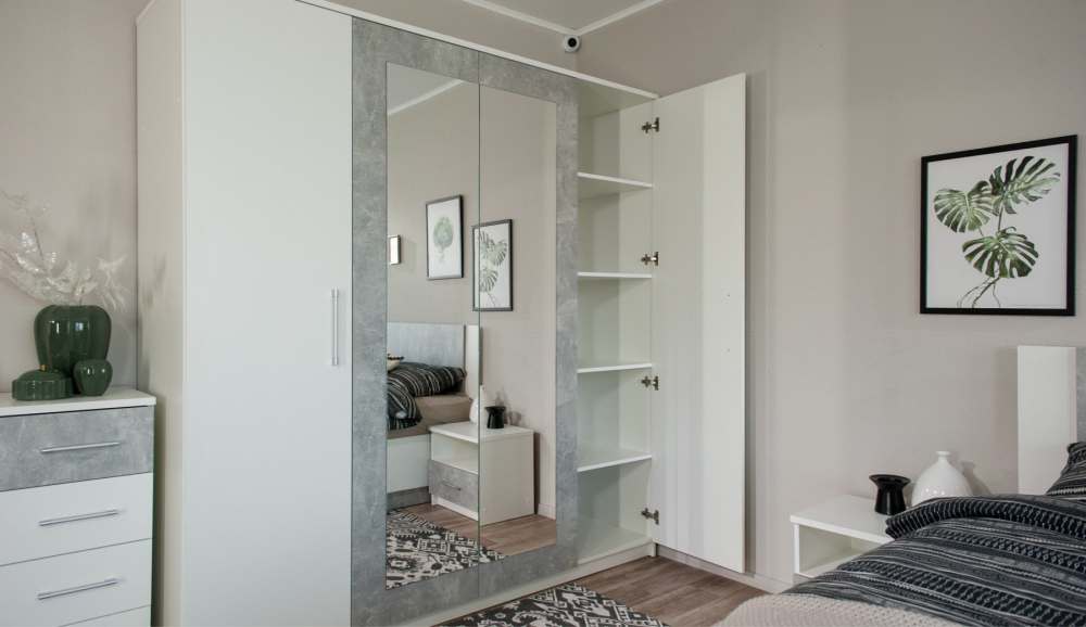 Модульная спальня «Аврора» Белый/Ателье светлый вариант 4 шкаф