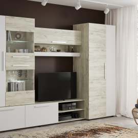 Гостиная «Сафари» Дуб Крафт белый/МДФ Белый Софт матовый