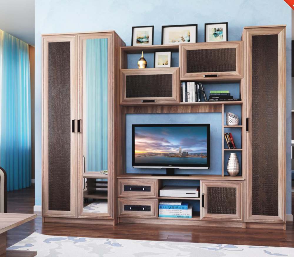 Стенка «Глория» 6Н Ясень шимо кож.зам. крок коричневый