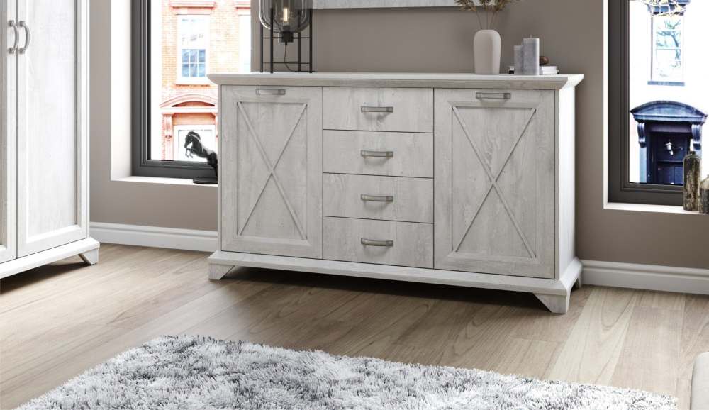 Комод 2д4ящ «Лорена» Бетон Паин белый