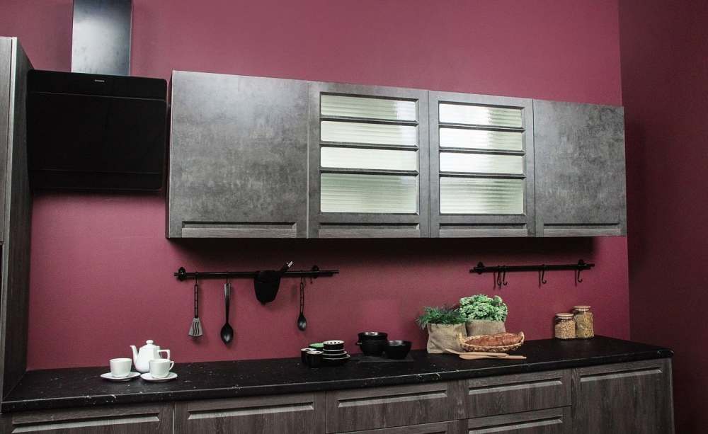 Модульная кухня «Грей» МДФ Бетон темный/Дуб шалле серебристый