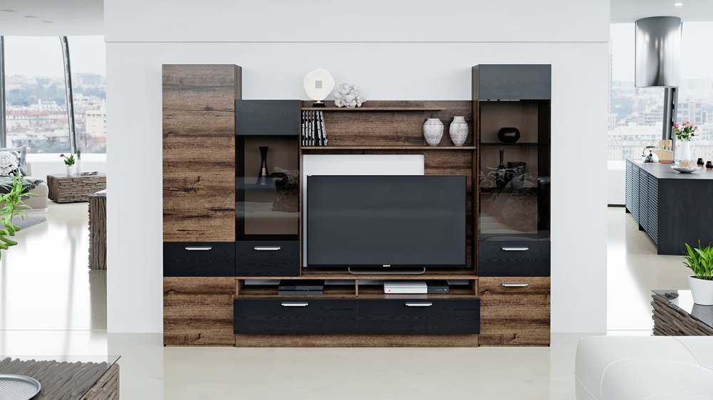 Гостиная «Инфинити» (Черный, Дуб Монастырский)