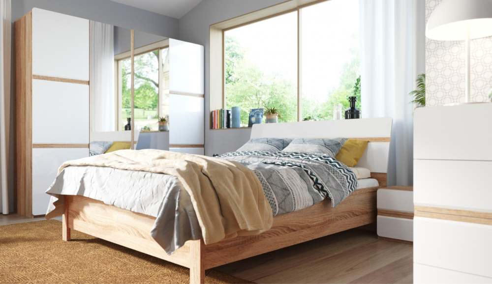 Модульная спальня «Дакота» Дуб Сонома/МДФ Белый глянец вариант 3