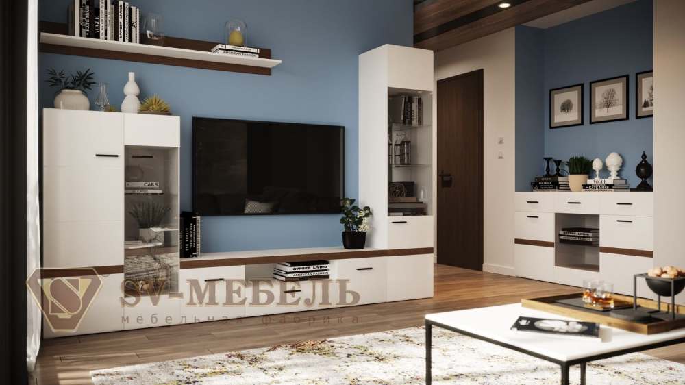 Модульная гостиная «Соло» Белый/МДФ Белый глянец