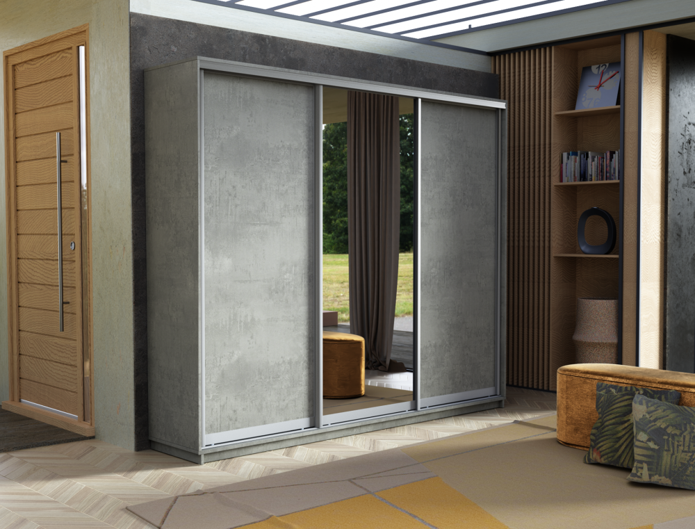 Шкаф-купе «Экспресс 45 Трио» Медиум 1 ДСП/Зеркало/ДСП ДСП Бетон