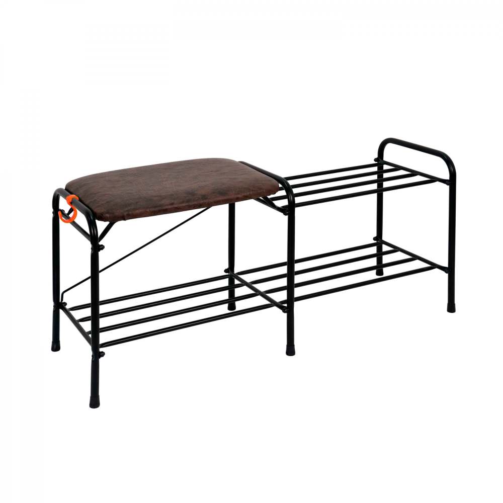 Подставка для обуви 2-х полочная 80 с сиденьем Черный