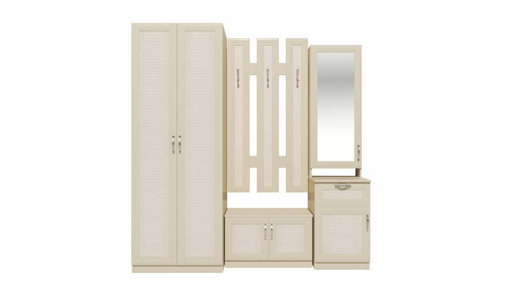 Прихожая «Визит-16» Дуб беленый/Кожа крокодила светлая/Туя светлая Вариант 2