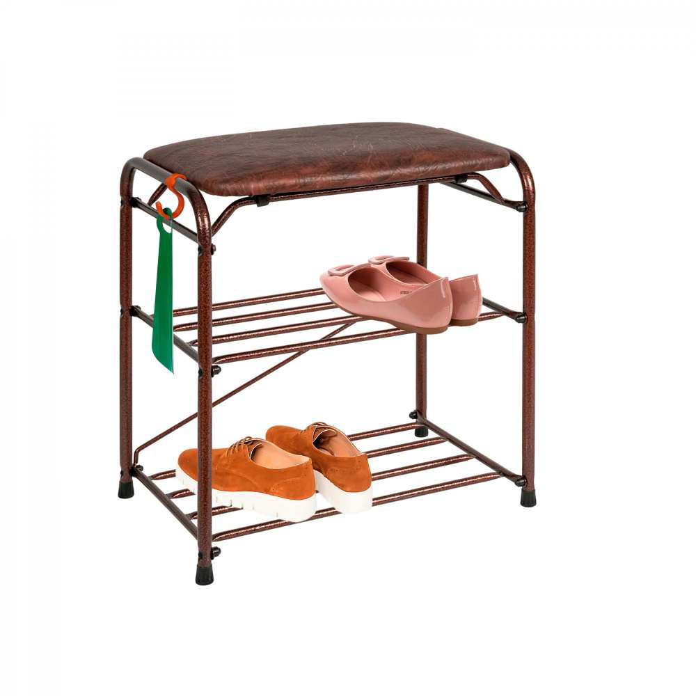 Подставка для обуви 3-х полочная 45 с сиденьем Медный антик
