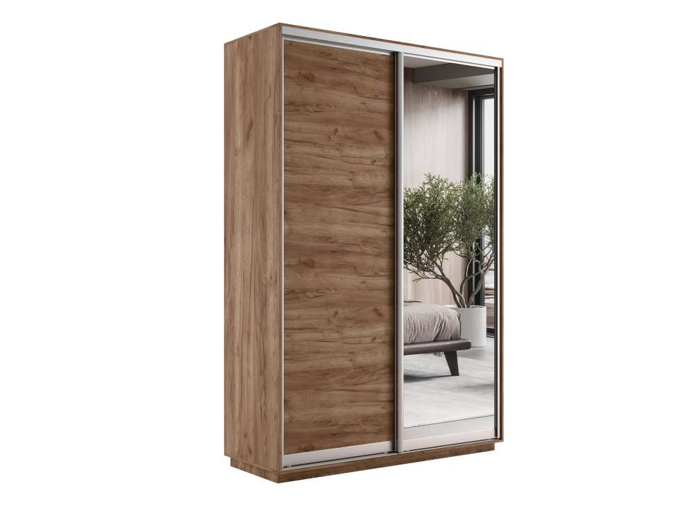 Шкаф-купе «Экспресс 45 Дуо» Медиум ДСП/Зеркало Крафт Табачный, глубина 45 см