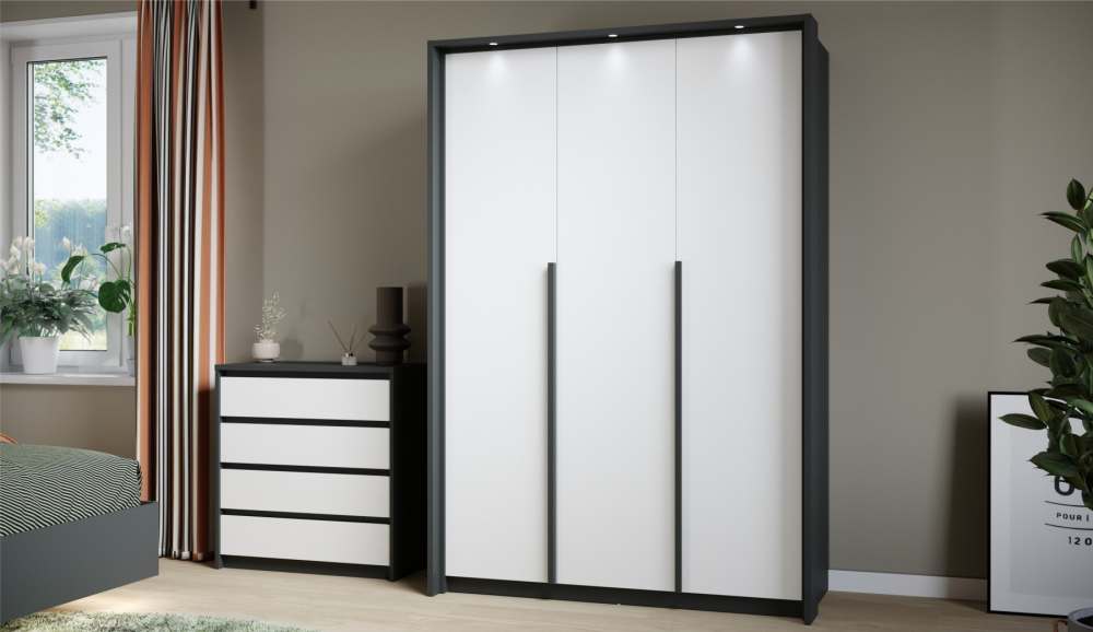 Шкаф 3-х дверный «Мишель» Антрацит/Белый жемчуг