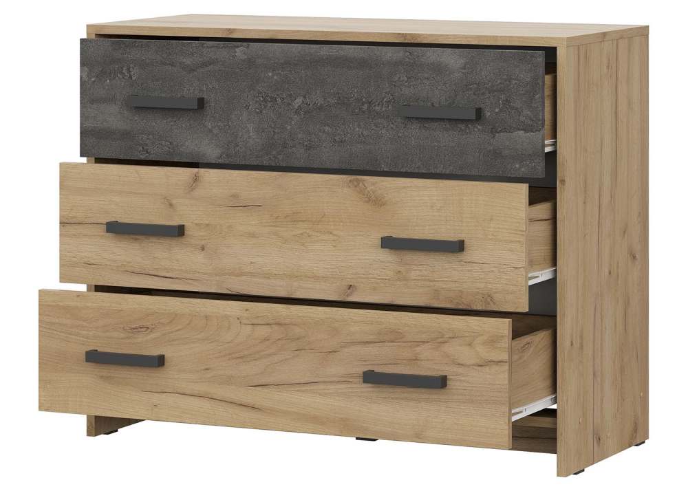 Комод 3 ящика «МСП 1» Дуб золотой/Камень тёмный внутреннее наполнение