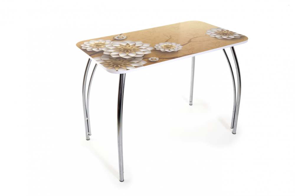 Обеденный стол «Лилия» фотопечать Золото/ножки серебро