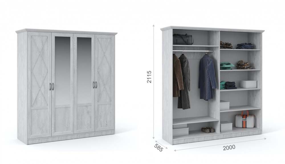 Шкаф 4-х дверный «Лорена» Бетон Паин белый