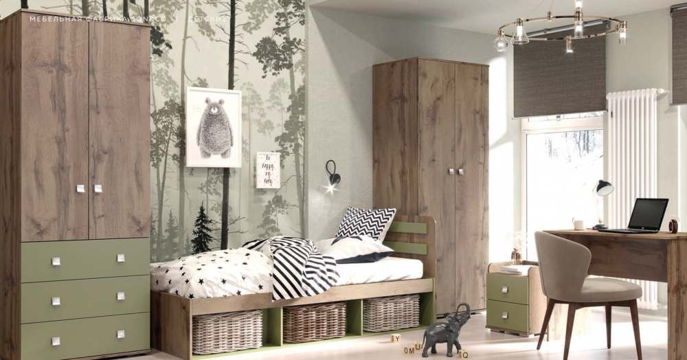 Детский гарнитур «Лего» Дуб Харбор Золотой/Олива