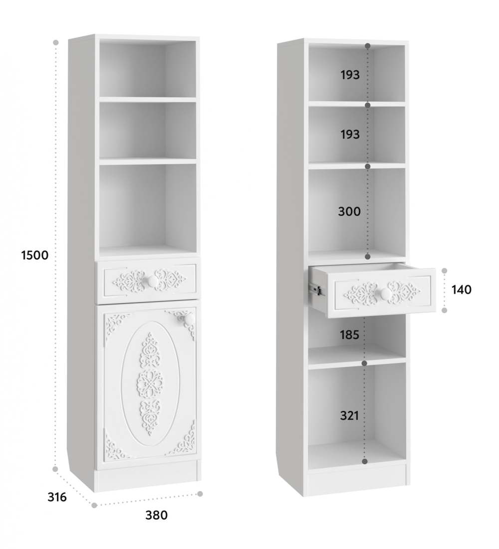 Шкаф «Ассоль» АС-65 белое дерево размеры