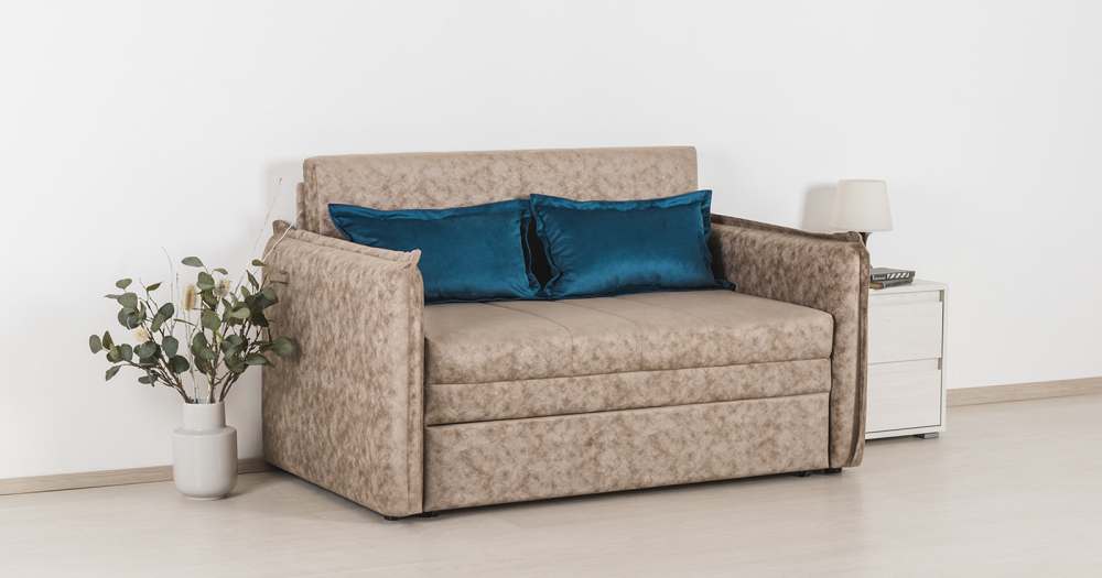 Диван-кровать «Виола 120» ТД 230 Аляска беж (бежевый)/Силкшайн 67 (морской лазурный)