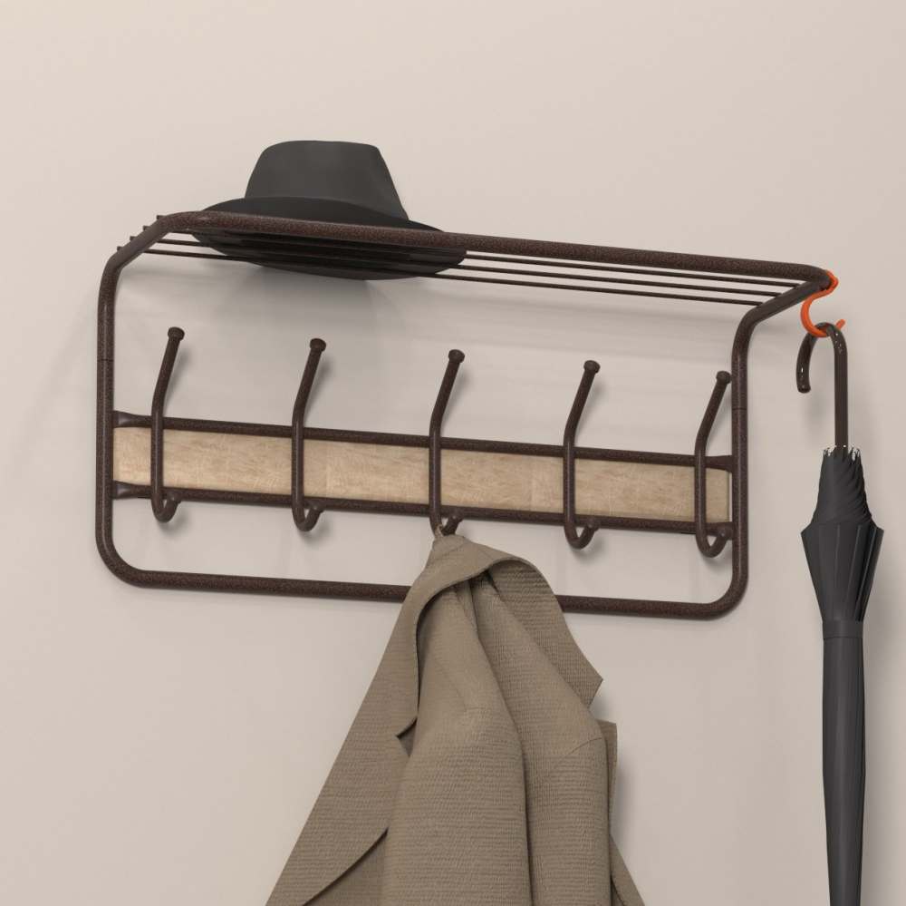 Вешалка с полкой 21В (со вставкой кожи) Медный антик