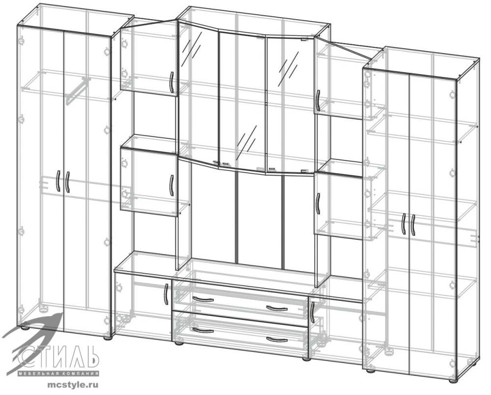 Стенка в гостиную «Макарена-8» Венге/Дуб молочный схема