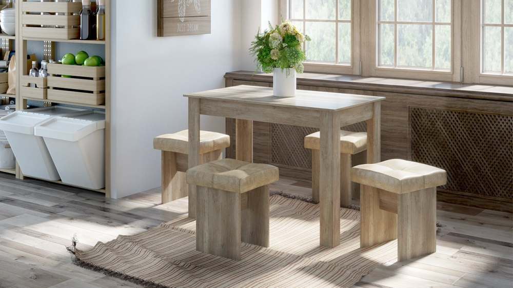 Модульный кухонный уголок «Мадрид» (Дуб Каньон светлый/ткань Richie Caramel)