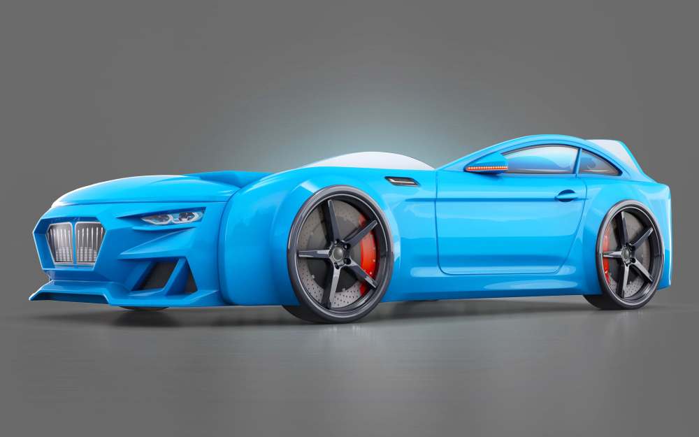 Кровать-машинка с подъемным механизмом «Dynamic-М» Голубой