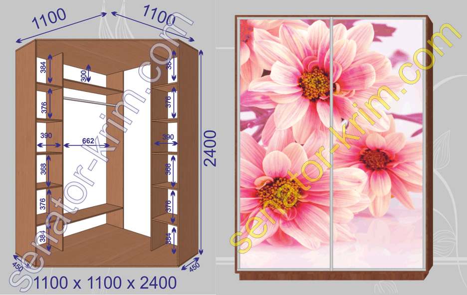 Угловой шкаф-купе «Сенатор» 2400 Фотопечать, глубина 45 см