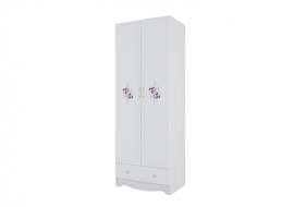 Шкаф двухстворчатый с одним ящиком «Акварель 1» Ясень анкор светлый/Белая матовая/Цветы