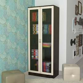 Стеллаж книжный закрытый «01» Венге/дуб молочный, высота 200 см