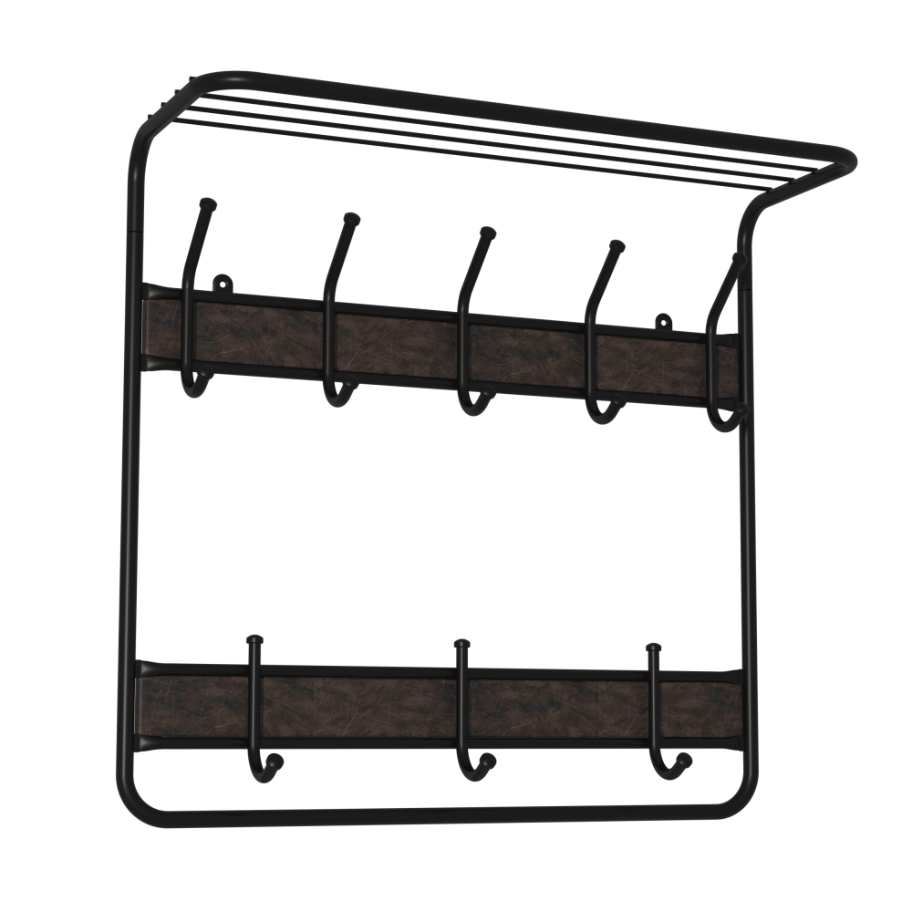 Вешалка с полкой 2х ярусная 22В (со вставкой кожи) Черный