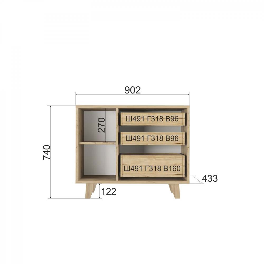 Комод «Лакки» 9 Дуб ирландский размеры