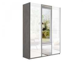 Шкаф-купе 3-х дверный «Прайм» Белое стекло/Зеркало/Белое стекло Бетон
