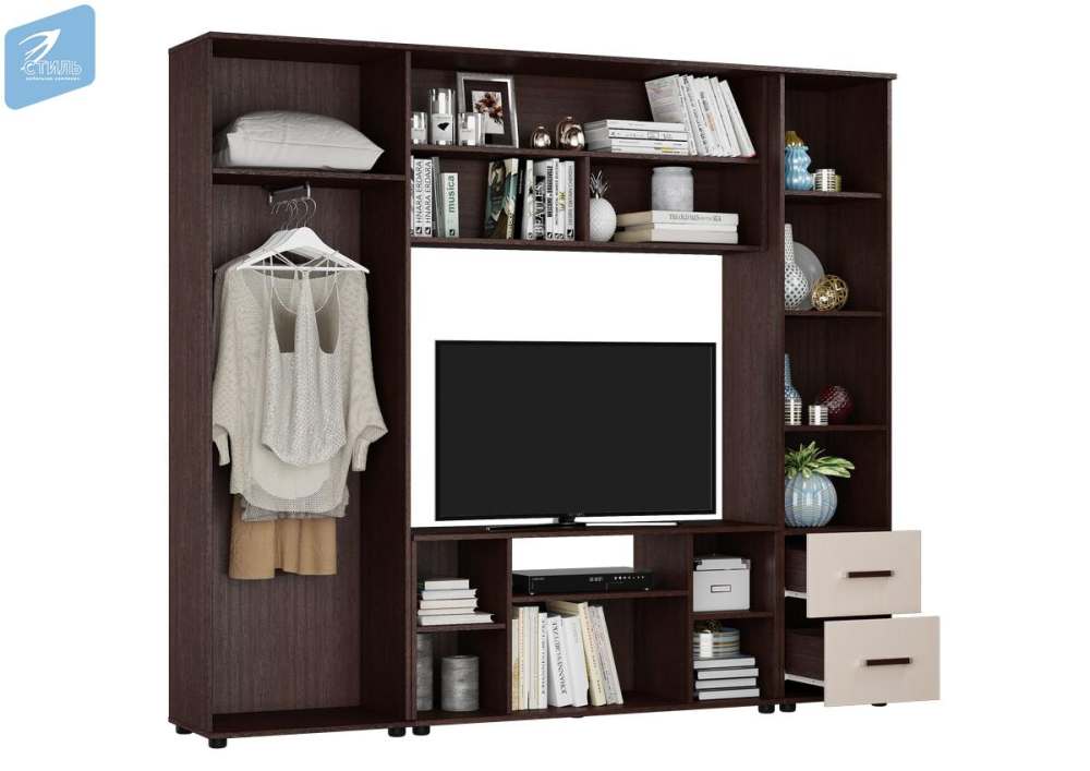 Стенка в гостиную «Атлантида-7» Венге/Дуб молочный внутреннее наполнение