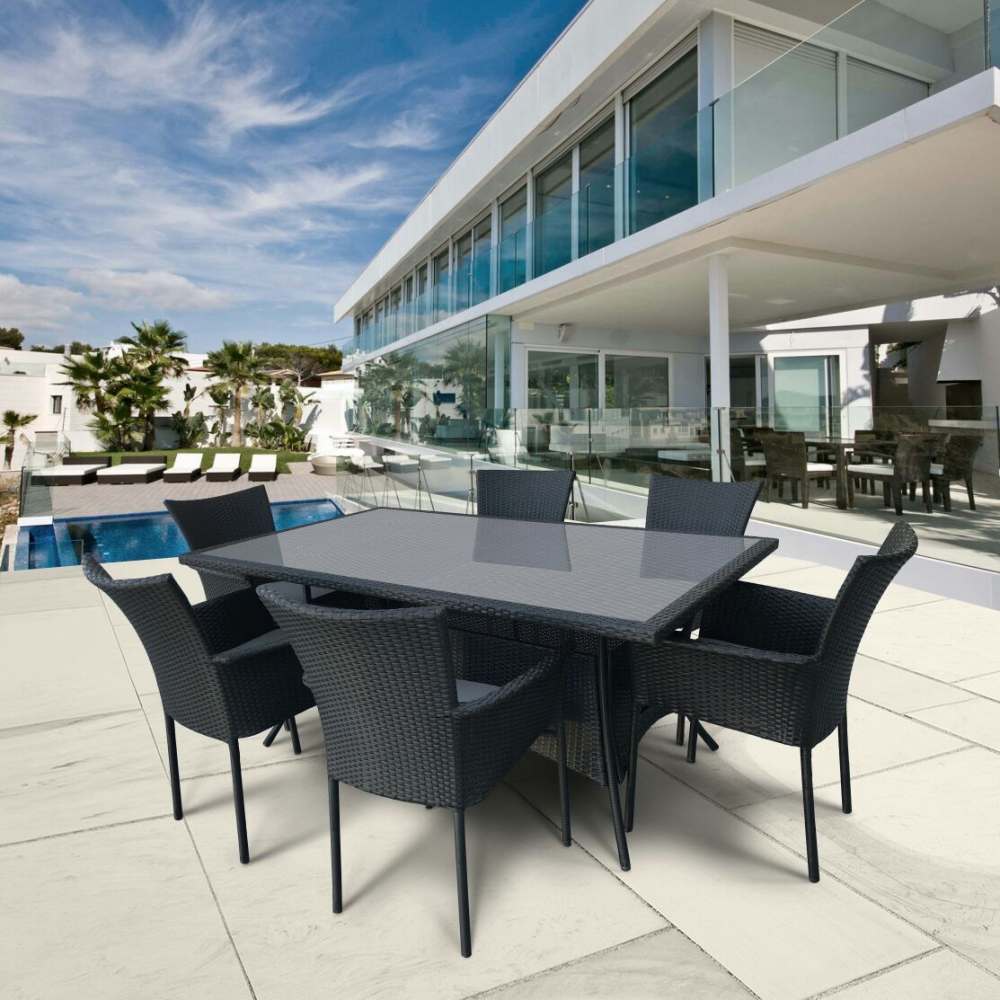 Обеденный комплект плетеной мебели «AFM-170S» Black 6Pcs