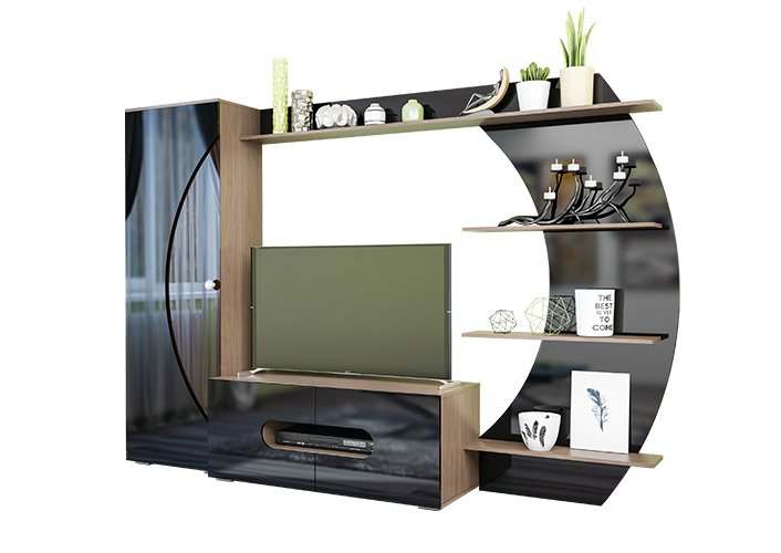 Гостиная «35» Ясень шимо темный/МДФ Черный глянец