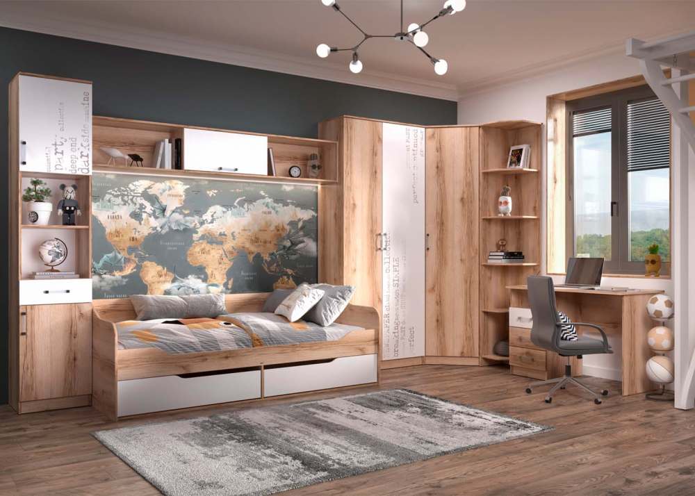 Модульная детская «Рио» Дуб Делано/Белый