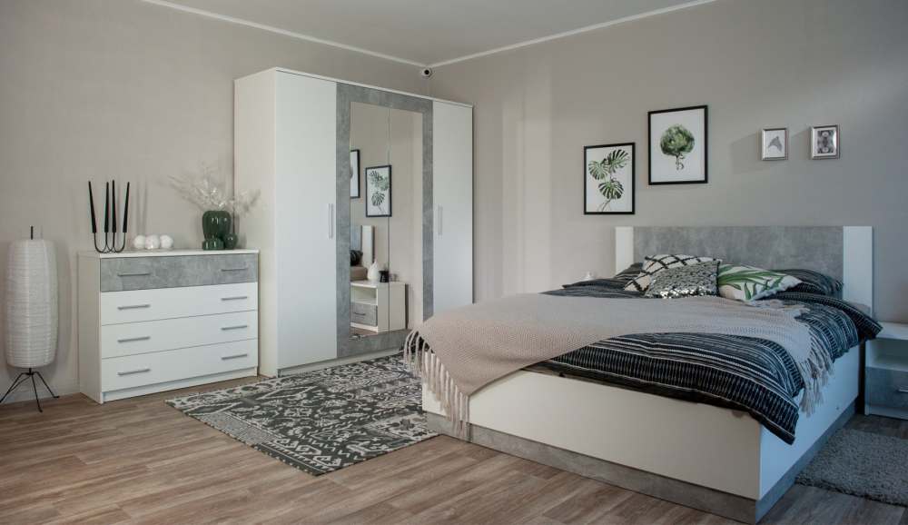 Модульная спальня «Аврора» Белый/Ателье светлый вариант 4