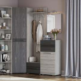 Прихожая угловая «Панна-Котта 5» Дуб серый/Айронвуд серебро