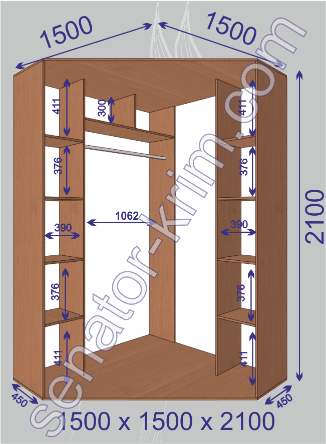 Угловой шкаф-купе «Сенатор» 2100 Зеркало 1500х1500х2100 (450) мм