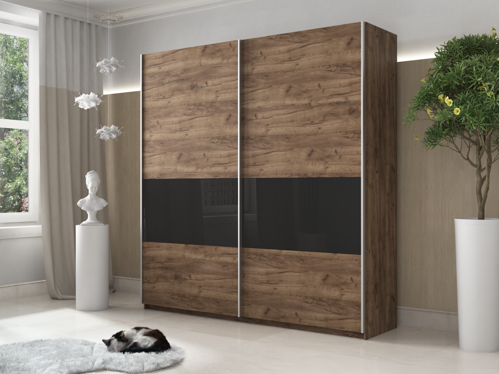 Шкаф-купе 2-х дверный широкий «Прайм» Крафт Табачный/Черное стекло