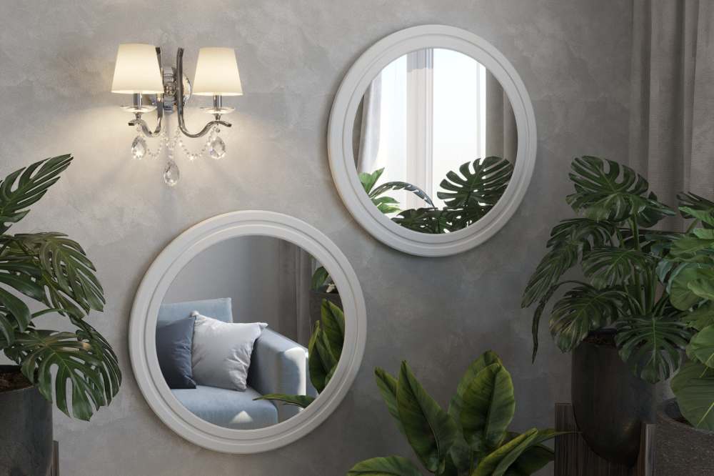 Зеркало круглое «Монблан» белое дерево