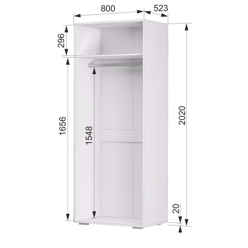 Шкаф 2-створчатый с зеркалом правый 22 «Акцент» размеры