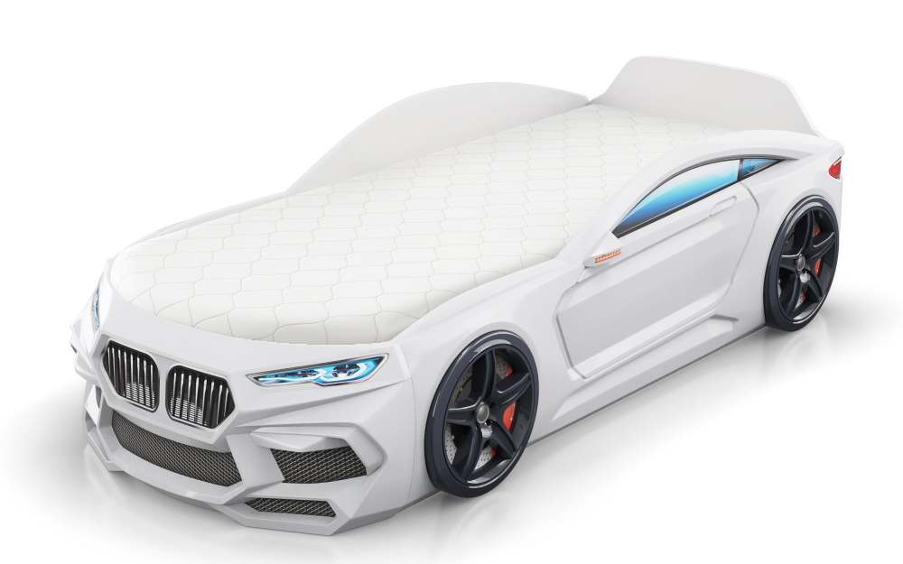 Кровать-машинка «Romeo» Белый + матрас