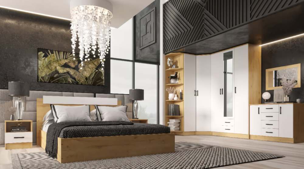 Спальня «Эко» Дуб Вотан/Белый гладкий Вариант 2