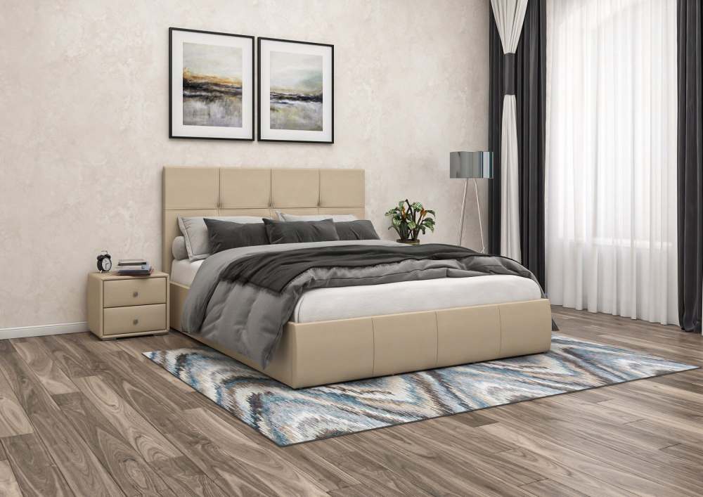 Интерьерная кровать с подъемным механизмом «Твист» Экокожа кремовая