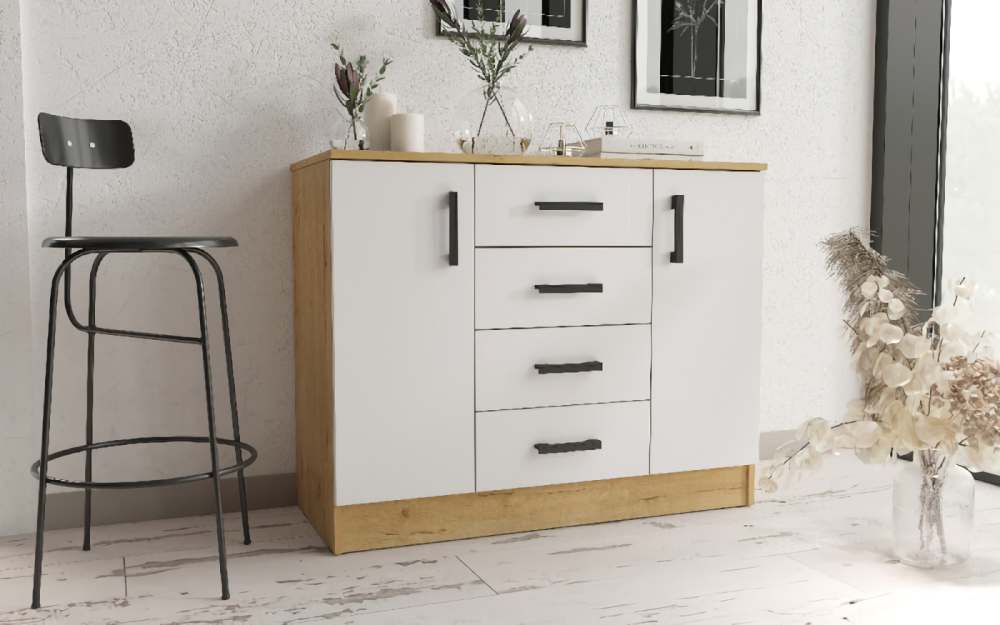 Комод «К1000-2Д» Дуб Вотан/Белый гладкий