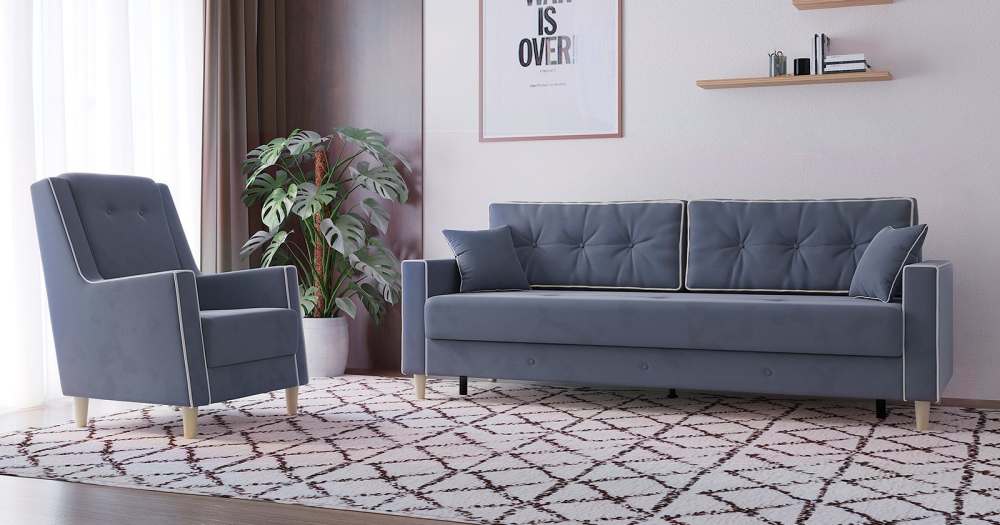 Диван-кровать «Айрин» ТД 325 Велутто 48 стальной синий/Мазератти 02 сливочный