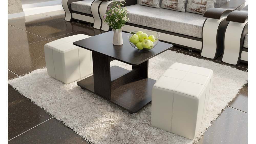 Стол журнальный с пуфиками «Капри» (Венге Цаво/кож.зам Светлый)