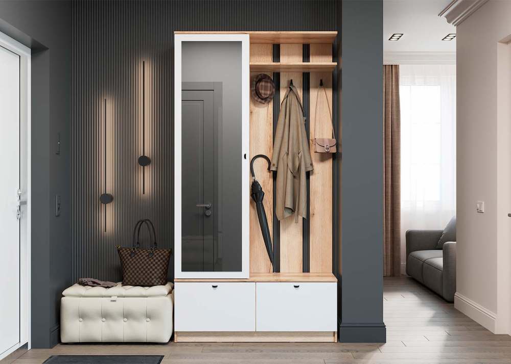 Прихожая зеркало слева «Номер 6» Дуб Делано/Белый