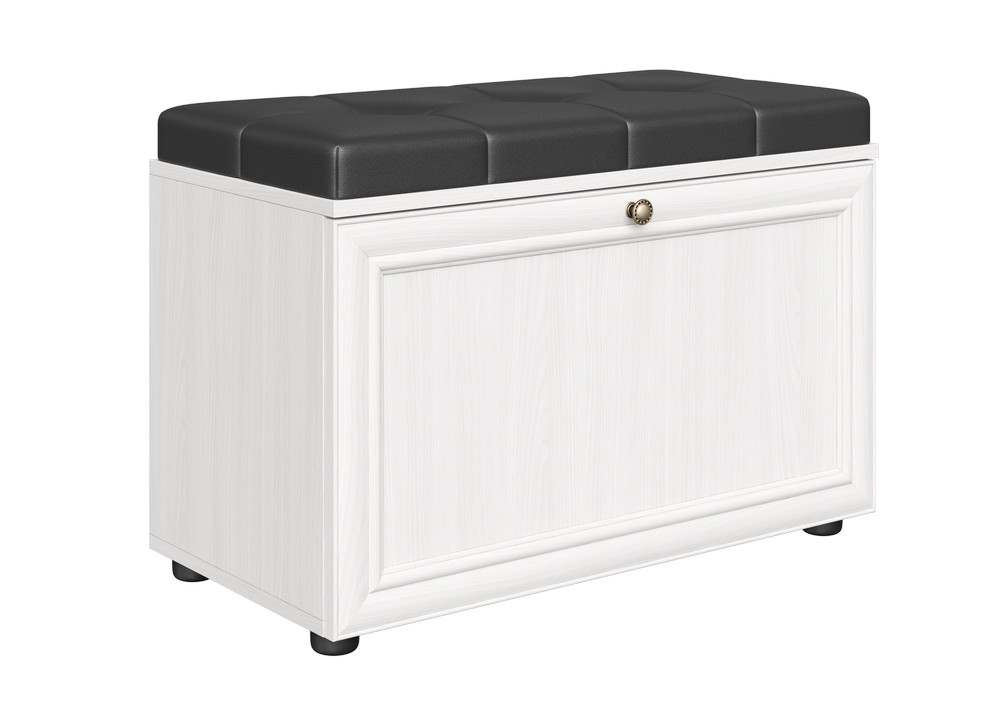 Тумба для обуви «Оскар-7А» Ясень Анкор светлый/Кожзам Черно-коричневый