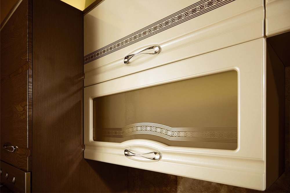 Модульная кухня «Астана» МДФ Жемчуг глянец/Ясень темный