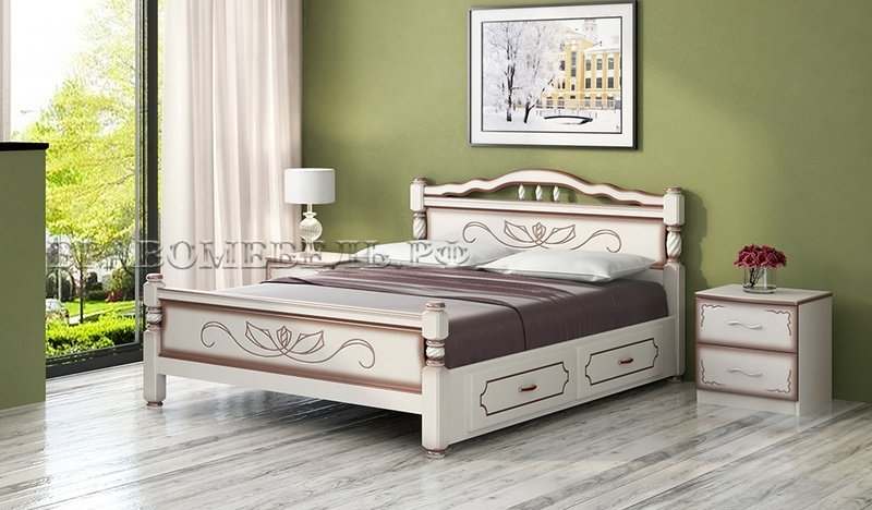 Кровать «Карина-5» Дуб молочный (с ящиками)